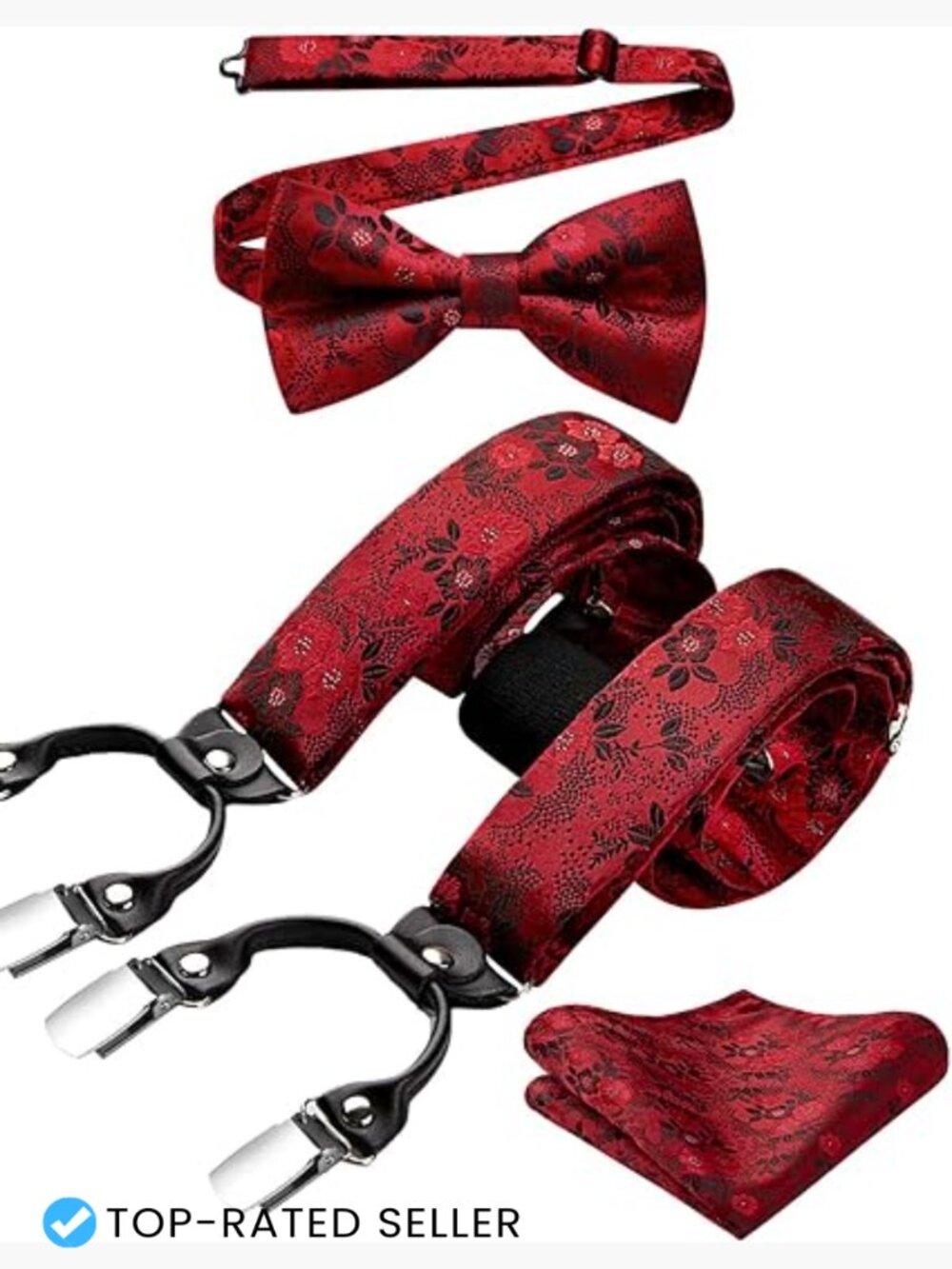 Men's Classic Suspenders Set with Pre-Tied Bow Tie and Pocket Square Adjustable
